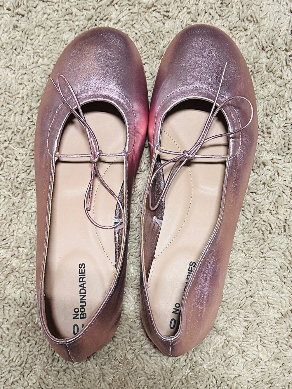 No Boundaries Metallic Rose Ballet Flats with Bow
